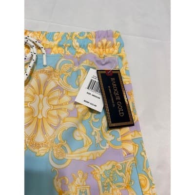 Men's Medium Luxury Scroll Baroque Swim Shorts Inseam Designer Look - Thumbnail 4