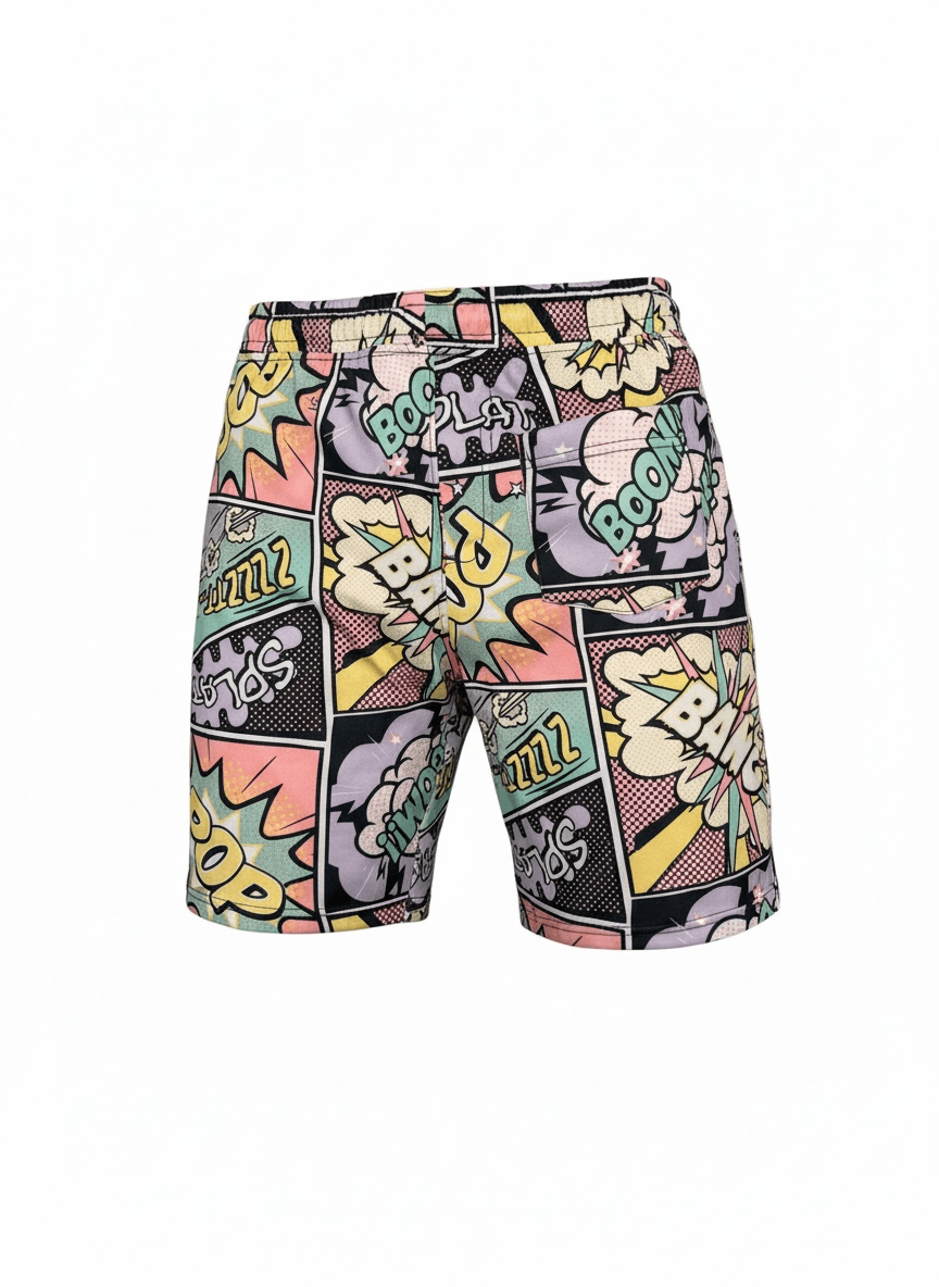 Men’s Pop Art Comic Shorts Boom Pow Streetwear Festival Summer - Thumbnail 2
