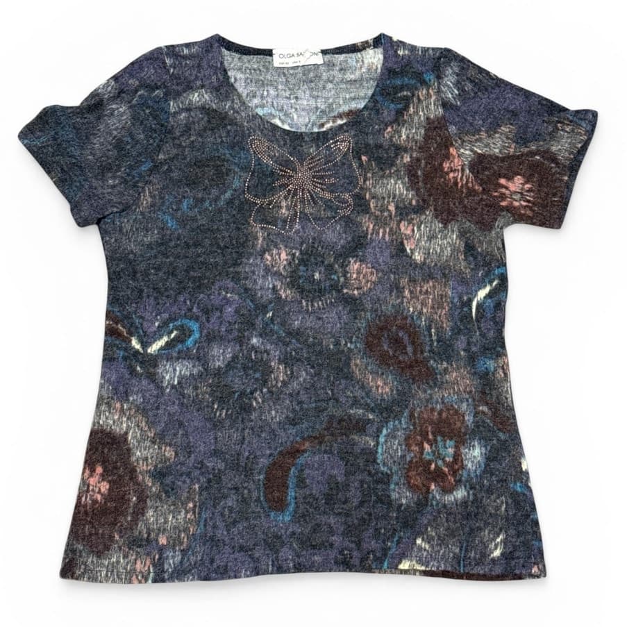 Olga Santoni Abstract Print Knit Top Size 42 / US 8 NWT Artistic Boho Chic Shirt - Thumbnail 2