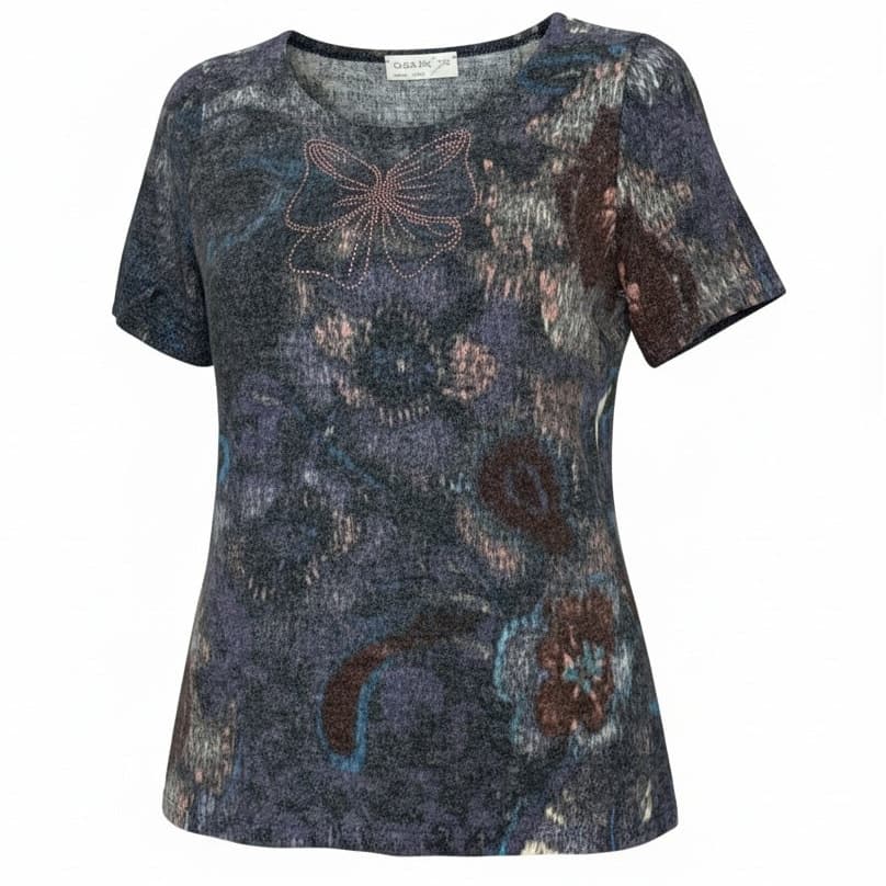 Olga Santoni Abstract Print Knit Top Size 42 / US 8 NWT Artistic Boho Chic Shirt - Image 1