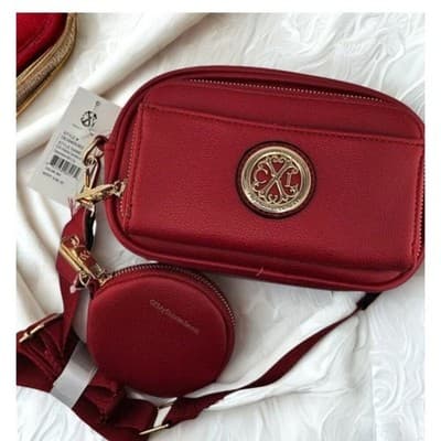 Christian Lacroix Red Pebble Camera Bag Detachable Mini Zip Pouch NWT - Image 1