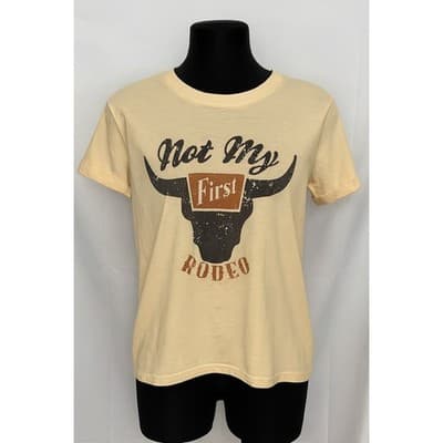 Not My First Rodeo Graphic Tee Shirt Women Cream Bull Western - Size S - Image 1