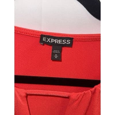 Express Bright Orange V-Neck Front Keyhole Sleeveless Blouse Tank Top - Thumbnail 3