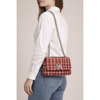 NWT Badgley Mischka Red Tweed Messenger Bag with Silver Cain - Image 1