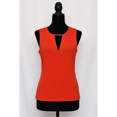 Express Bright Orange V-Neck Front Keyhole Sleeveless Blouse Tank Top - Image 1
