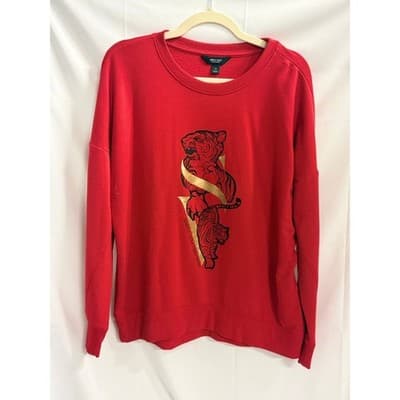Simply Vera Wang Red Tiger Graphic Crewneck Sweatshirt Women's Medium - Image 1