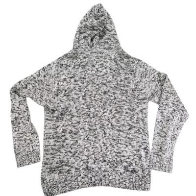 Men's Fried Denim Knit Hoodie Pullover Black & White Sweater - Size Large - Thumbnail 3