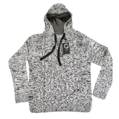 Men's Fried Denim Knit Hoodie Pullover Black & White Sweater - Size Large - Thumbnail 2