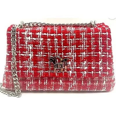 NWT Badgley Mischka Red Tweed Messenger Bag with Silver Cain - Thumbnail 2