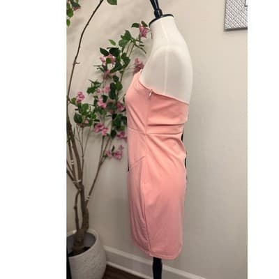 Colorblock One Shoulder Mini Dress Pink Black Asymmetrical Bodycon Party L - Thumbnail 3