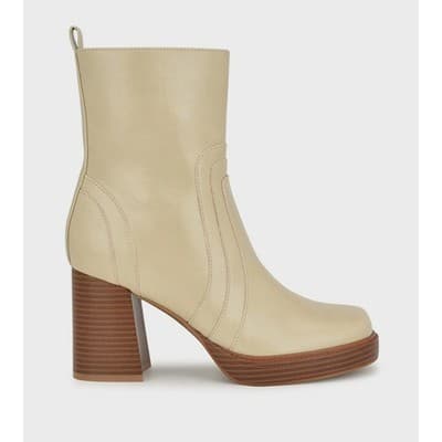 Beige/ Tan Nine West Donad Ankle Boots with Block Heel Size 9 NEW - Image 1