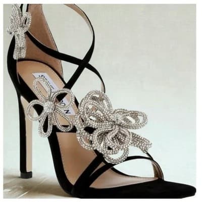 Steve Madden "Unleashed" Black Suede Rhinestone Flower Lace-Up Heels – Size 9.5 - Thumbnail 2