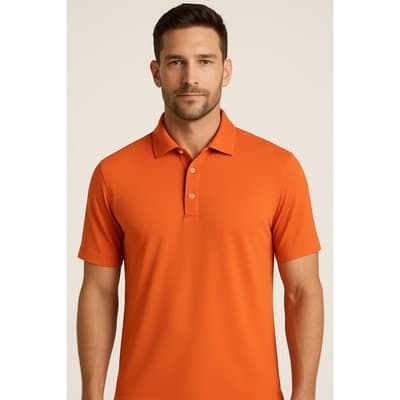 Size Large Men's Ahead USA Polo Shirt - Soft Tropicana (Orange) - Image 1