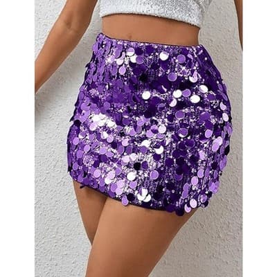 Purple Sequin Mini Skirt Women M Sparkly Party Club Festival Glam - Image 1