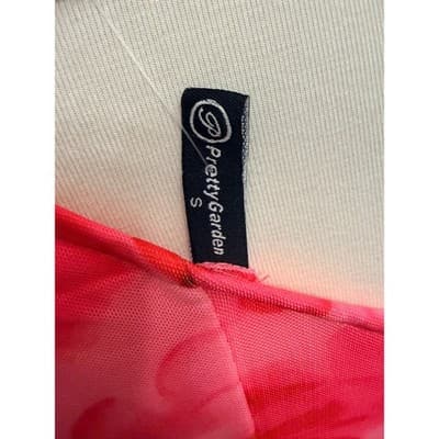 Size Small One Shoulder Ruched Midi Dress Pink Floral Mesh Bodycon - Thumbnail 7