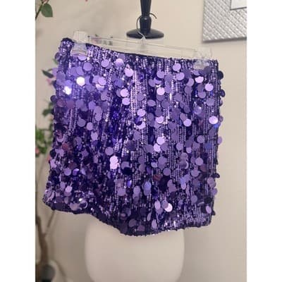 Purple Sequin Mini Skirt Women M Sparkly Party Club Festival Glam - Thumbnail 3