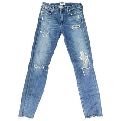 AGOLDE Distressed Skinny Jeans Size 28 High Rise Raw Hem Ripped Denim - Image 1