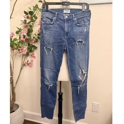 AGOLDE Distressed Skinny Jeans Size 28 High Rise Raw Hem Ripped Denim - Thumbnail 2
