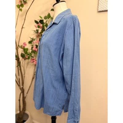 Woolrich Blue Embroidered Button Down Shirt Women’s XL Cotton Relaxed Fit - Thumbnail 3