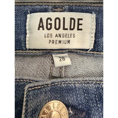 AGOLDE Distressed Skinny Jeans Size 28 High Rise Raw Hem Ripped Denim - Thumbnail 4