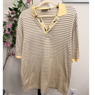 Vintage Bobby Jones Collection Polo Shirt Size Large Yellow Striped Golf Cotton - Thumbnail 2