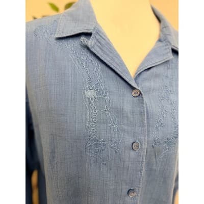 Woolrich Blue Embroidered Button Down Shirt Women’s XL Cotton Relaxed Fit - Thumbnail 2