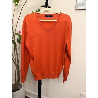 J.Crew Orange Cotton Cashmere V-Neck Sweater Size Small Men - Thumbnail 2