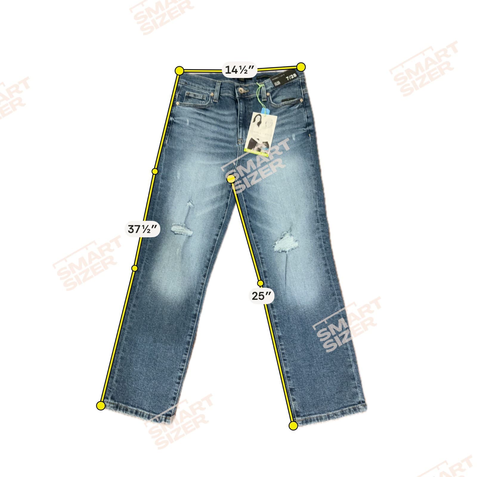 Kendall + Kylie Icon High Rise Straight Jeans 7/28 Distressed Blue Denim NWT - Thumbnail 6