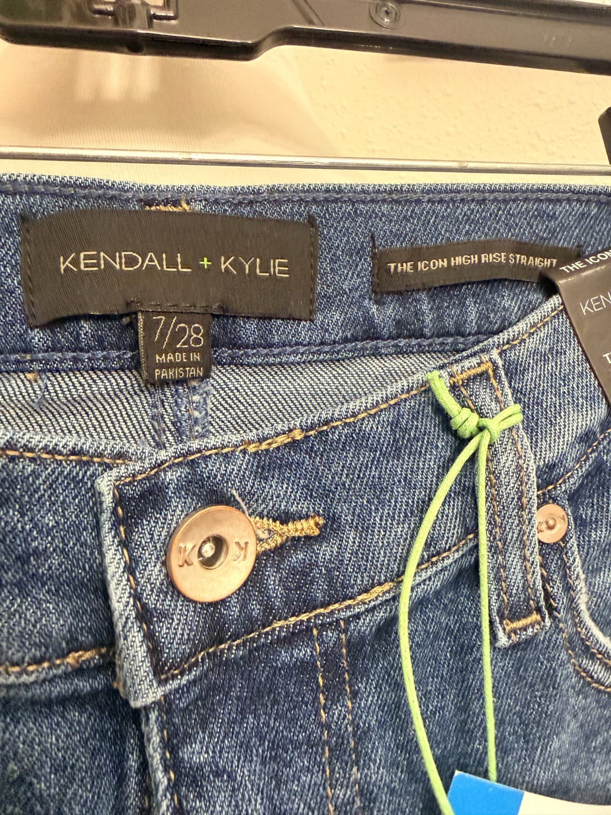 Kendall + Kylie Icon High Rise Straight Jeans 7/28 Distressed Blue Denim NWT - Thumbnail 5