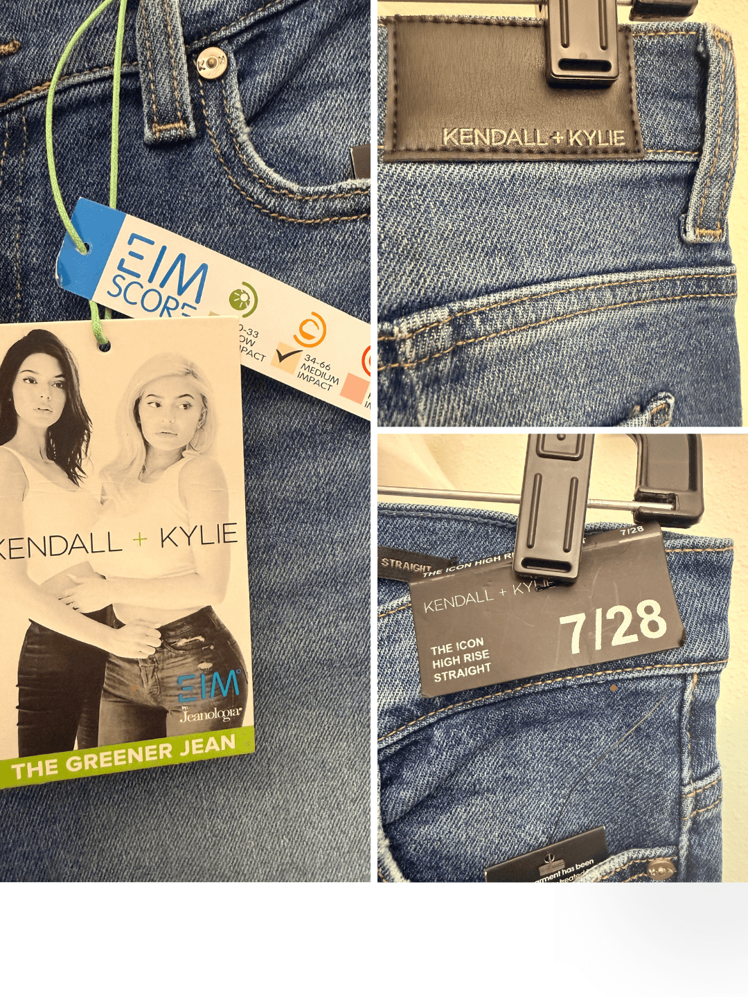 Kendall + Kylie Icon High Rise Straight Jeans 7/28 Distressed Blue Denim NWT - Thumbnail 4