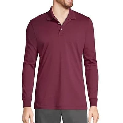 Lands' End Men's School Uniform Long Sleeve Polo Shirt Burgundy Size XL - Image 1