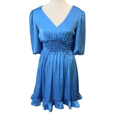 Taylor Blue Smocked Waist Mini Dress — Size 4 - Thumbnail 2