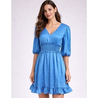 Taylor Blue Smocked Waist Mini Dress — Size 4 - Image 1
