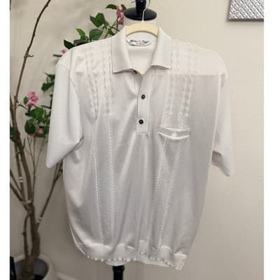 VTG Good Time Knit Polo Shirt White Textured Retro Disco Pocket Men’s Size L/XL - Image 1