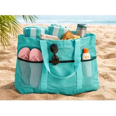 Beach Tote Bag Large Mesh Pool Bag w/ Pockets – Lightweight Travel Tote 20” Wide - Image 1