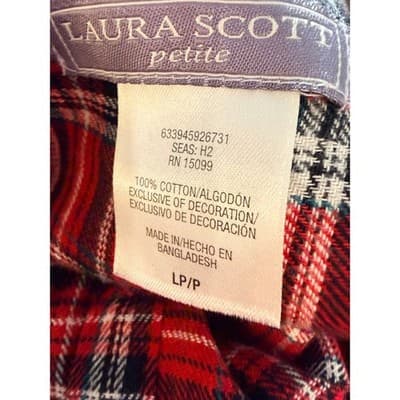 Laura Scott Petite Modest Red Plaid Flannel Long Sleeve Night Gown -Large NWT - Thumbnail 3