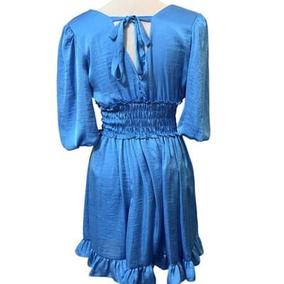Taylor Blue Smocked Waist Mini Dress — Size 4 - Thumbnail 3