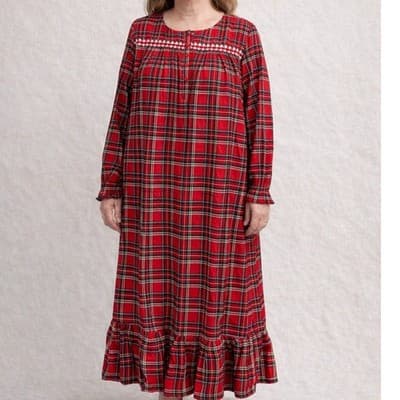 Laura Scott Petite Modest Red Plaid Flannel Long Sleeve Night Gown -Large NWT - Image 1