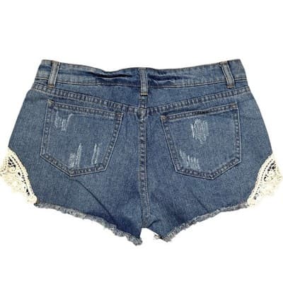 Blu Pepper Vintage Denim Lace Trim Distressed Shorts | Size Medium NWT - Thumbnail 2