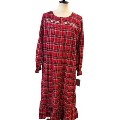 Laura Scott Petite Modest Red Plaid Flannel Long Sleeve Night Gown -Large NWT - Thumbnail 2