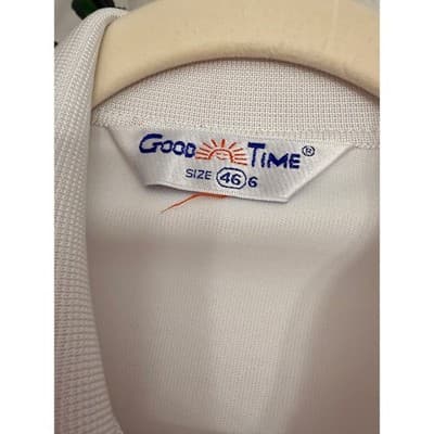 VTG Good Time Knit Polo Shirt White Textured Retro Disco Pocket Men’s Size L/XL - Thumbnail 4