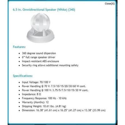 AMTC EQ-SPKOMW 6.5” Omnidirectional Speaker White Commercial Audio - Thumbnail 4