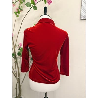 Vintage Red Velvet Button Up Top Size 4 Stretch Fitted Y2K Blouse - Thumbnail 3