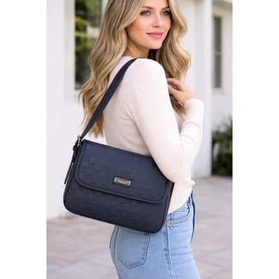 New Black London Fog Houston Flap Over Shoulder Bag Purse - Image 1