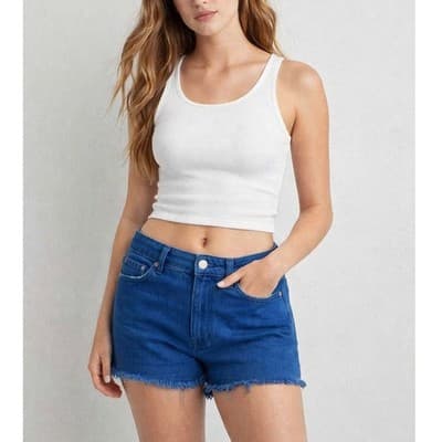 American Eagle Stretch Blue Frayed Hem Cutoff Style Shorts Size 10 - Image 1