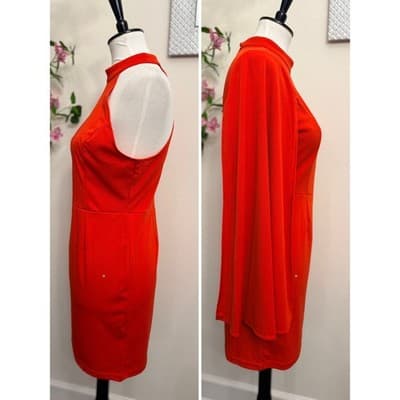 LYANER Red One Shoulder Dress Cape Sleeve Bodycon Mini Dress Large - Thumbnail 3