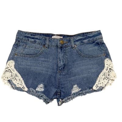 Blu Pepper Vintage Denim Lace Trim Distressed Shorts | Size Small NWOT - Thumbnail 2