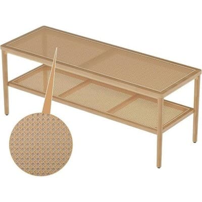 Plastic Rattan Shoe Rack, Entry Bench, 2 Tier Storage 39x14 - NEW - Thumbnail 2