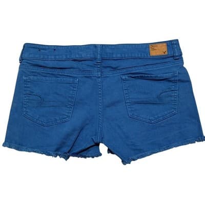 American Eagle Stretch Blue Frayed Hem Cutoff Style Shorts Size 10 - Thumbnail 3