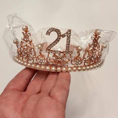 21 & Fabulous Crown and Sash in Rose Gold Glitter - Thumbnail 3